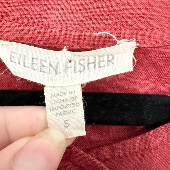 EILEEN FISHER Top small Linen Tunic Blouse Popover Round Neck Long Sleeve Red - Picture 5 of 7